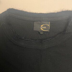 JUST CAVALLI Black Ribbed Long Sleeve Knit Top - Size S/M